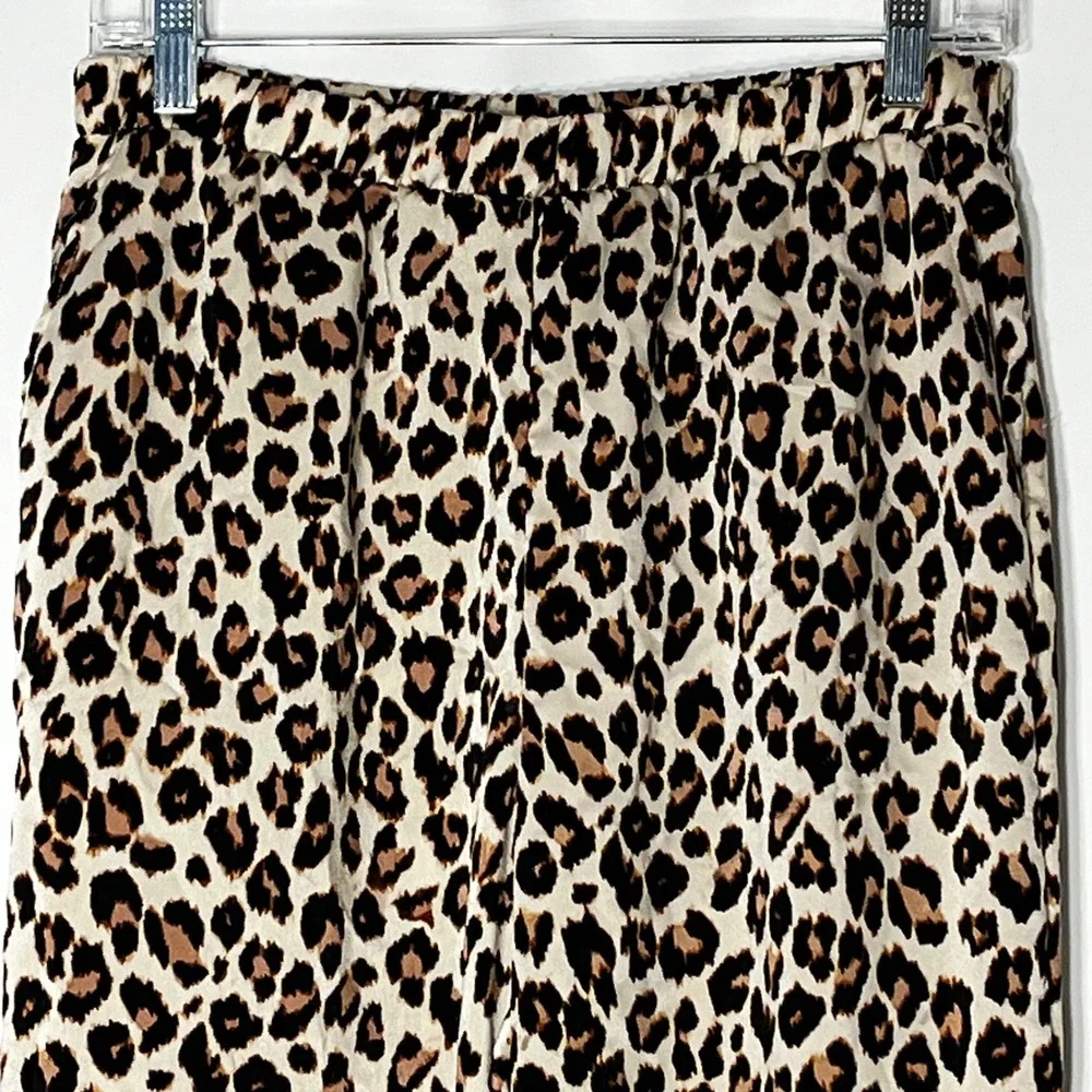 LOFT Satin Leopard Print Notch Collar Pajama Set Womens Small Brown Black LL025